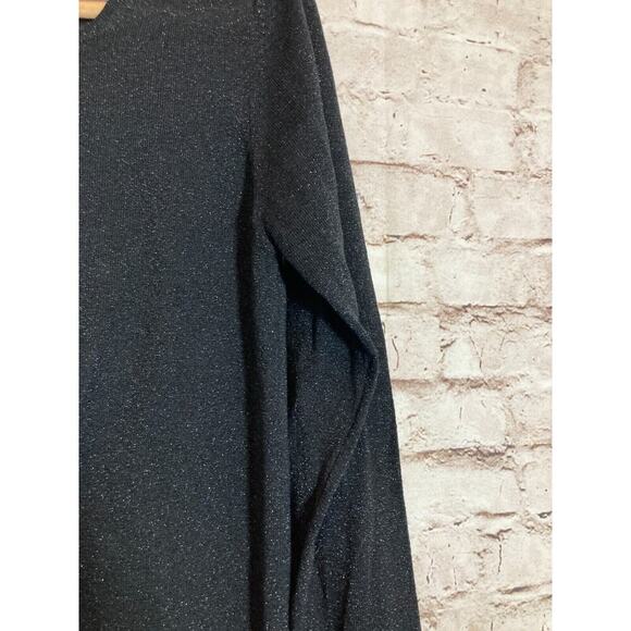 C'Est City Top Womens Medium Silk All Over Glitter Black Long Sleeve Stretch - Picture 4 of 11